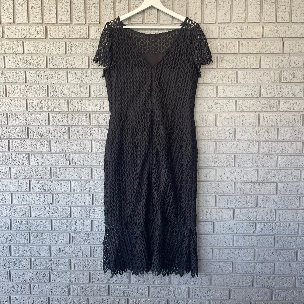 NWT Kay Unger Tatum Dress Floral Lace Sheath Midi Dress Black Size 14 - Picture 8 of 11